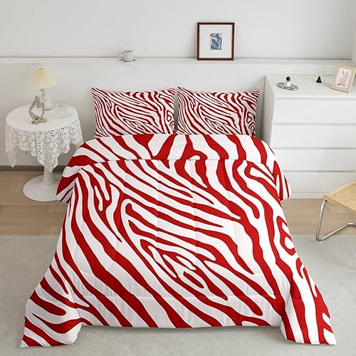 Miniatura 2 de Castle Fairy Juego de edredón de rayas de cebra, edredón con estampado de piel de animal rojo y blanco para adolescentes, mujeres y adultos, juego