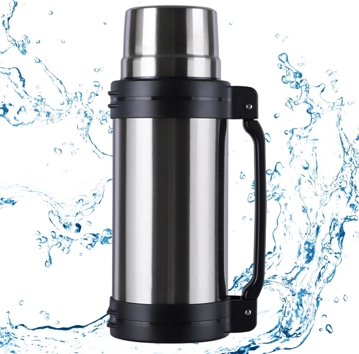 Thermo Flask 2L Leakproof Insulated Water Bottle Stainless Steel with Handle & Cup Portable Large Flask for Hot & Cold Drinks Hot Water Bottle