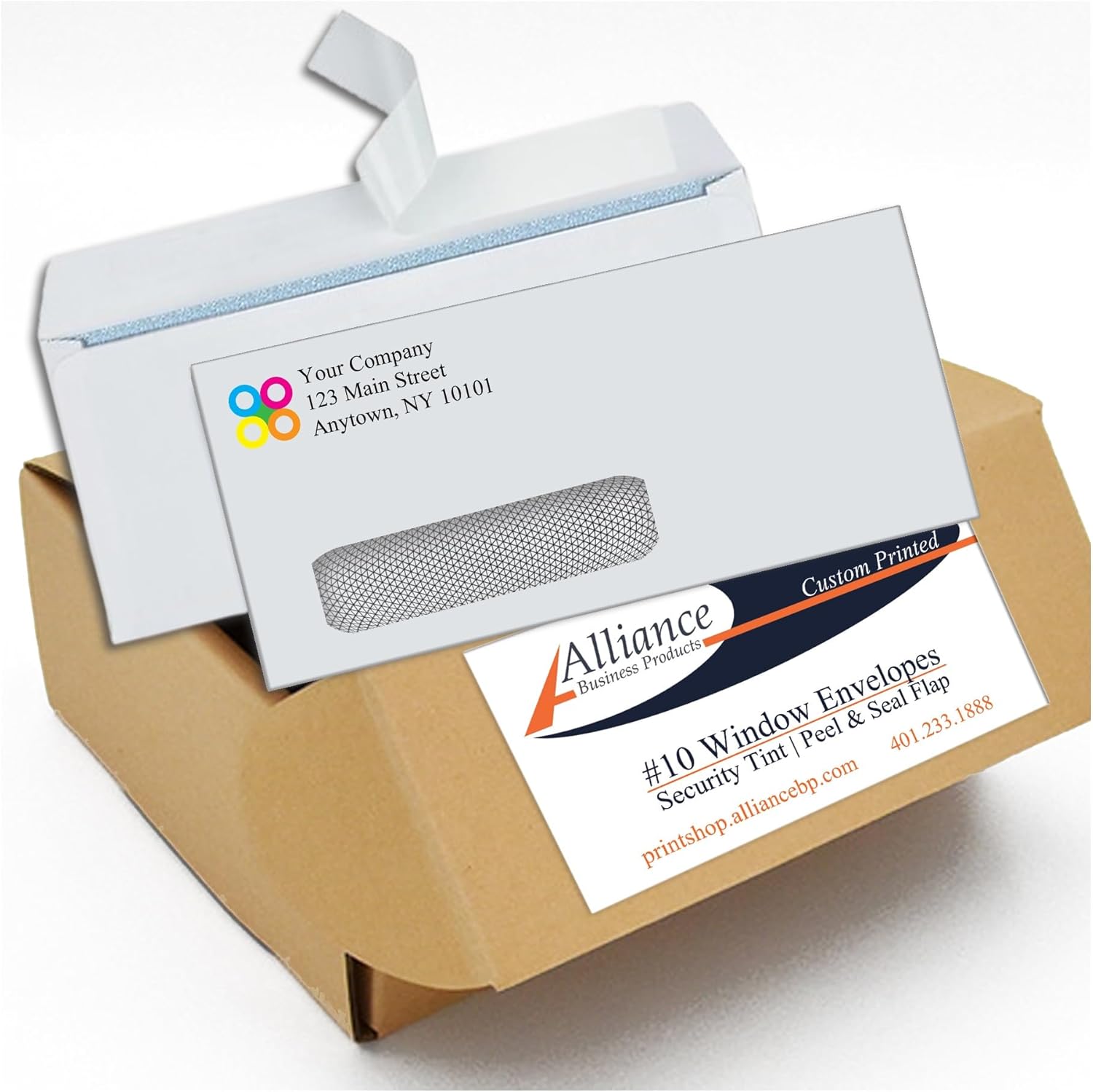 500#10 Custom Printed Single Left Window Self Seal Security Envelopes, Text and Logo Customization, Self Sealing Closure, Security Tinted, Size 4-1/8 x 9-1/2 Inches, 24 LB, 500 Count