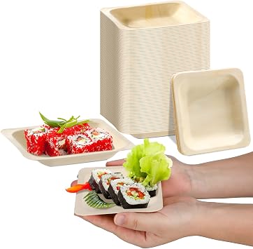 Hoolerry 50 Pcs Square Disposable Wood Bowls Party Appetizer Plates