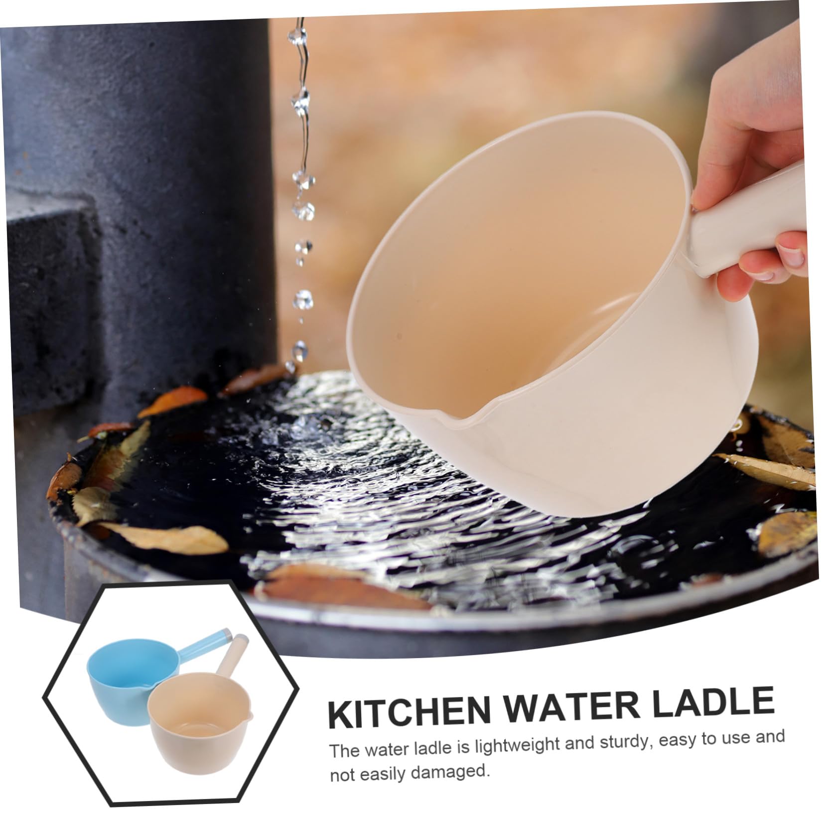 UKCOCO Cucharón para Agua de Cocina Pequeño 2 Piezas Plástico Resistente Azul y Beige Ergonómico para Hogar Jardín y Uso Diario