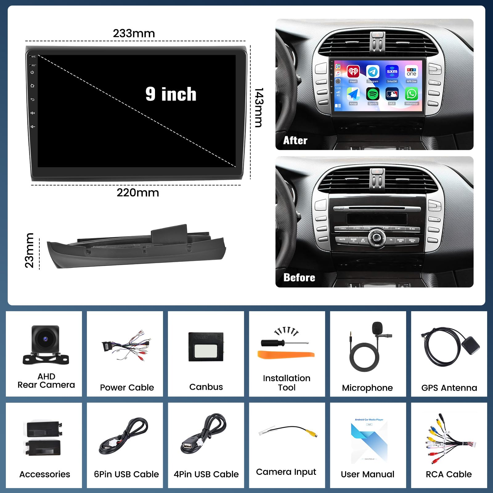 Schermo Auto Bravo 2007-2014 CarPlay Android AutoAndroid 13 Autoradio con Navigatore GPS per FIAT Bravo 2007-2014,Schermo da 9 Pollici Stereo 2 DIN con Bluetooth FM/RDS Mirror Link WiFi SWC Schermo Auto Bravo 2007-2014 CarPlay Android AutoAndroid 13 Autoradio con Navigatore GPS per FIAT Bravo 2007-2014,Schermo da 9 Pollici Stereo 2 DIN con Bluetooth FM/RDS Mirror Link WiFi SWC