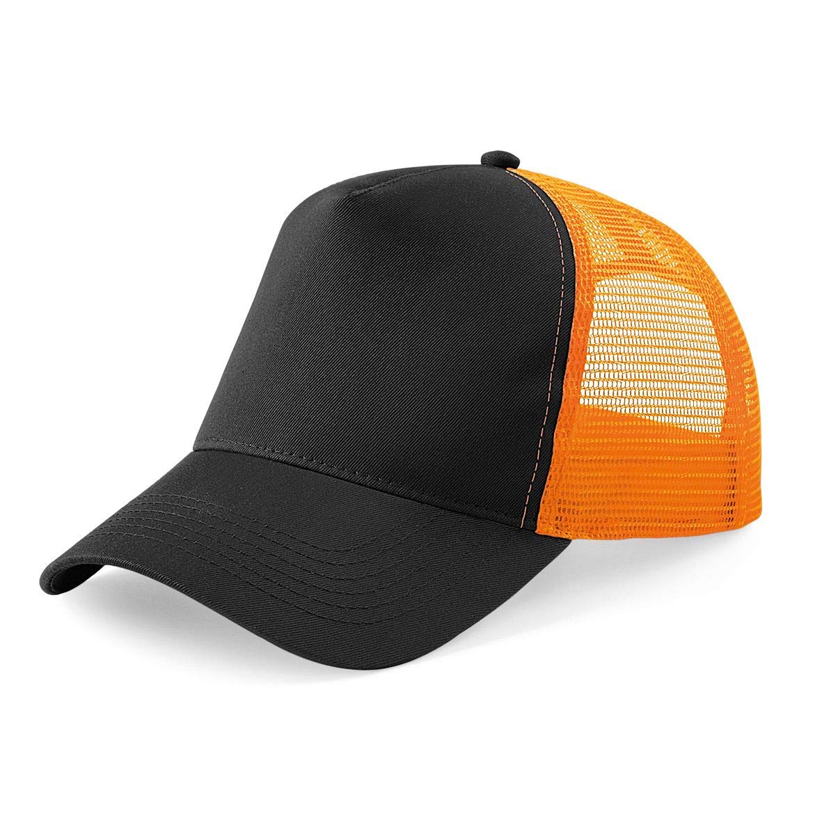 Plain Trucker Cap Mesh Back Baseball Cap Snapback - Black/Orange