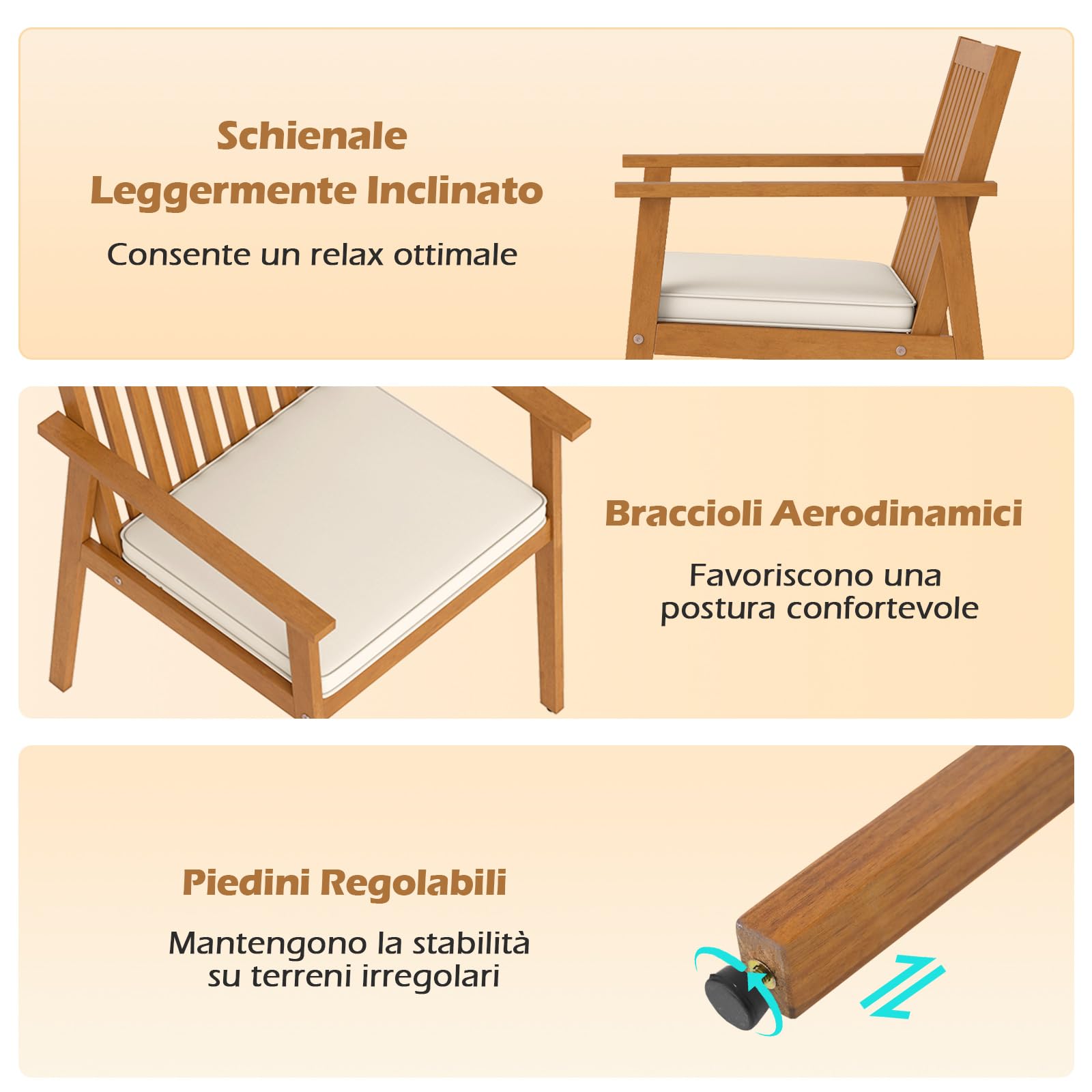 COSTWAY Set 2 Sedie da Giardino, Poltrone in Legno di Acacia per Esterno, con Cuscino, per Giardino Patio Cortile, Portata 180 kg, 64 x 59 x 86 cm (Giallo Teak)