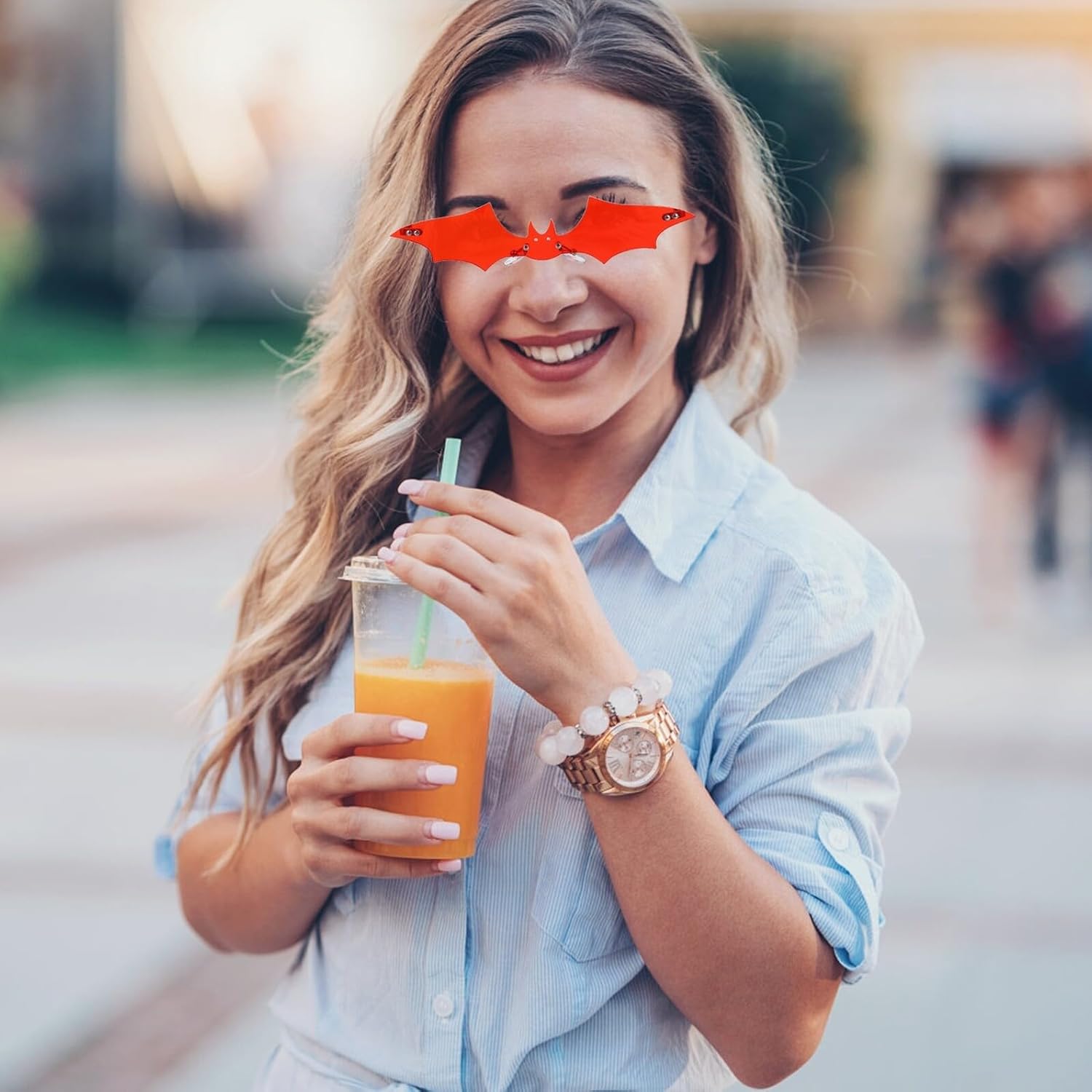 Hemoton Rimless Bat Sunglasses for Women, Gold Frame Summer Party Eyewear, Novelty Fashion Bat Eyeglasses for Street Style