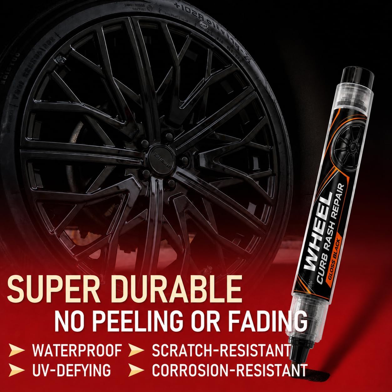 Wheel Scratch Repair Kit, Gloss Black Rim Paint Pen for Curb Rash image 5