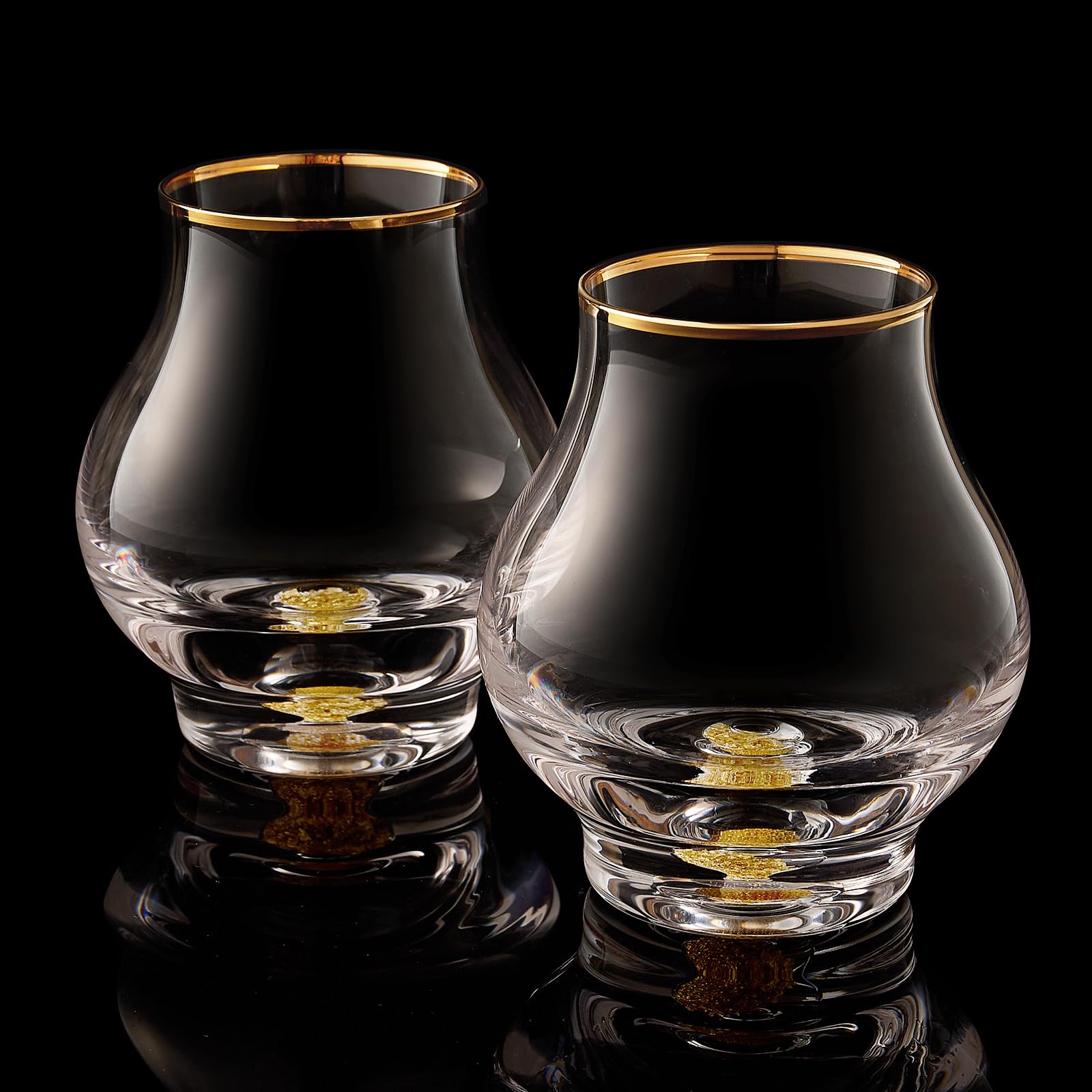 DUJUST Elegant Curvaceous Snifter Glasses Set of 2 (205 ml), Crystal Whisky Glass with 24K Gold Leaf Flakes, ONE of A Kind， Luxury Glass for Brandy/Tequila, BPA-Free & Lead-Free