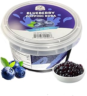 52USA Blueberry Popping Boba (500g), Popping Pearls for Bubble Tea, Beverages, Sweets, Ice Cream, Shakes, Desserts & Smoothies Topping, 1.1 Pound (Pack of 1)