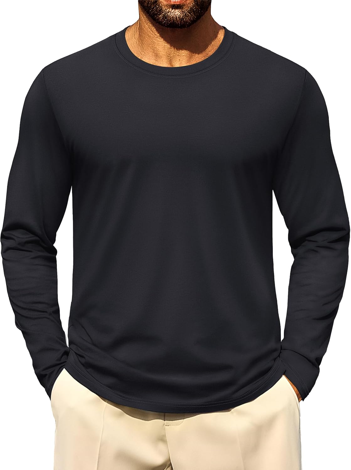 Mens Long Sleeve Tee Shirts Cotton Crew Neck Moisture Wicking Soft Casual Basic T-Shirts