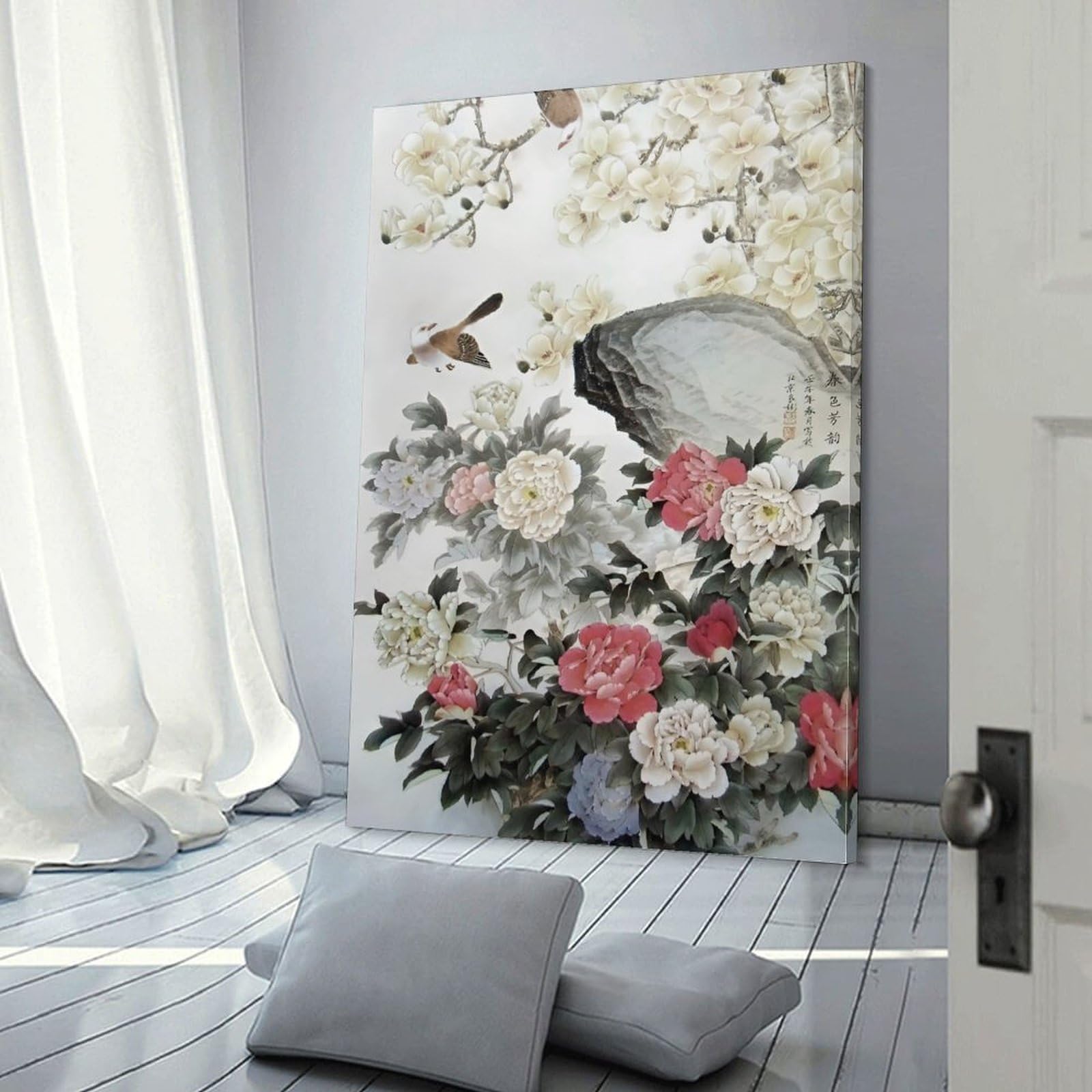 Amazon.co.jp: 牡丹の絵 開運画 玄関風水 お花の絵画 ヴィンテージ