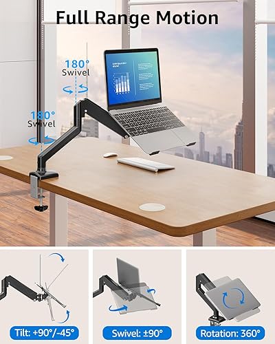 Miniatura 4 de MOUNTUP Soporte para computadora portátil para escritorio, soporte de brazo ajustable de aluminio para portátiles de 14 a 17 pulgadas y monitor de