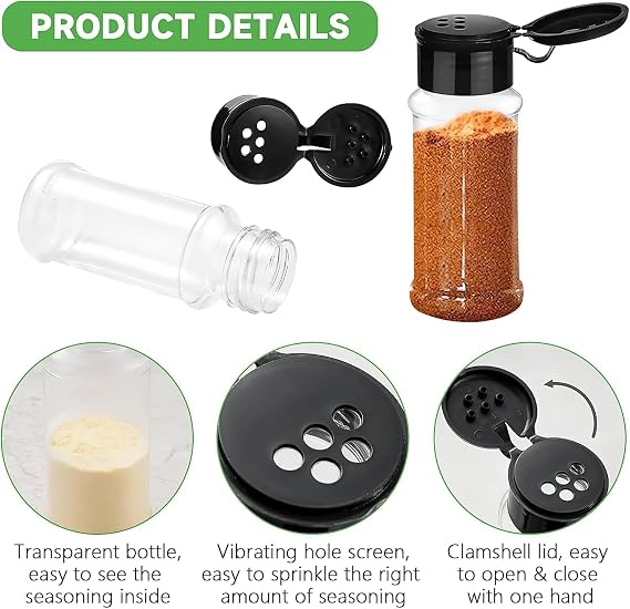 36 Pack Plastic Spice Jars with Shaker Lids, 100 ml Empty Spice Bottles