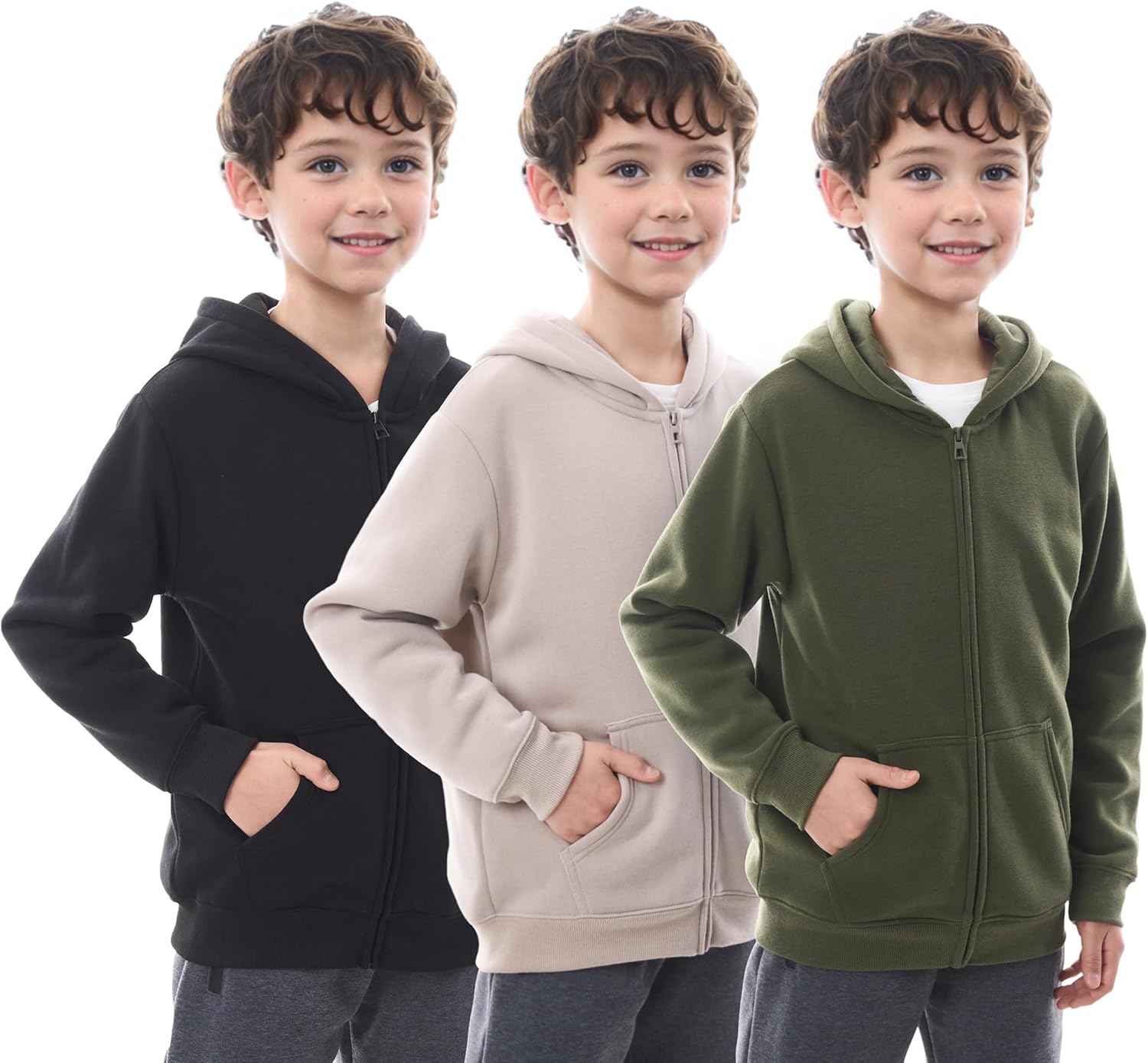 WHITE PEAK TRADING COMPANY 3 Pack Boys Hoodies Fleece Classic Athetic Pullover & Zip-Up Sweatshirts Kids Clothes 6-20