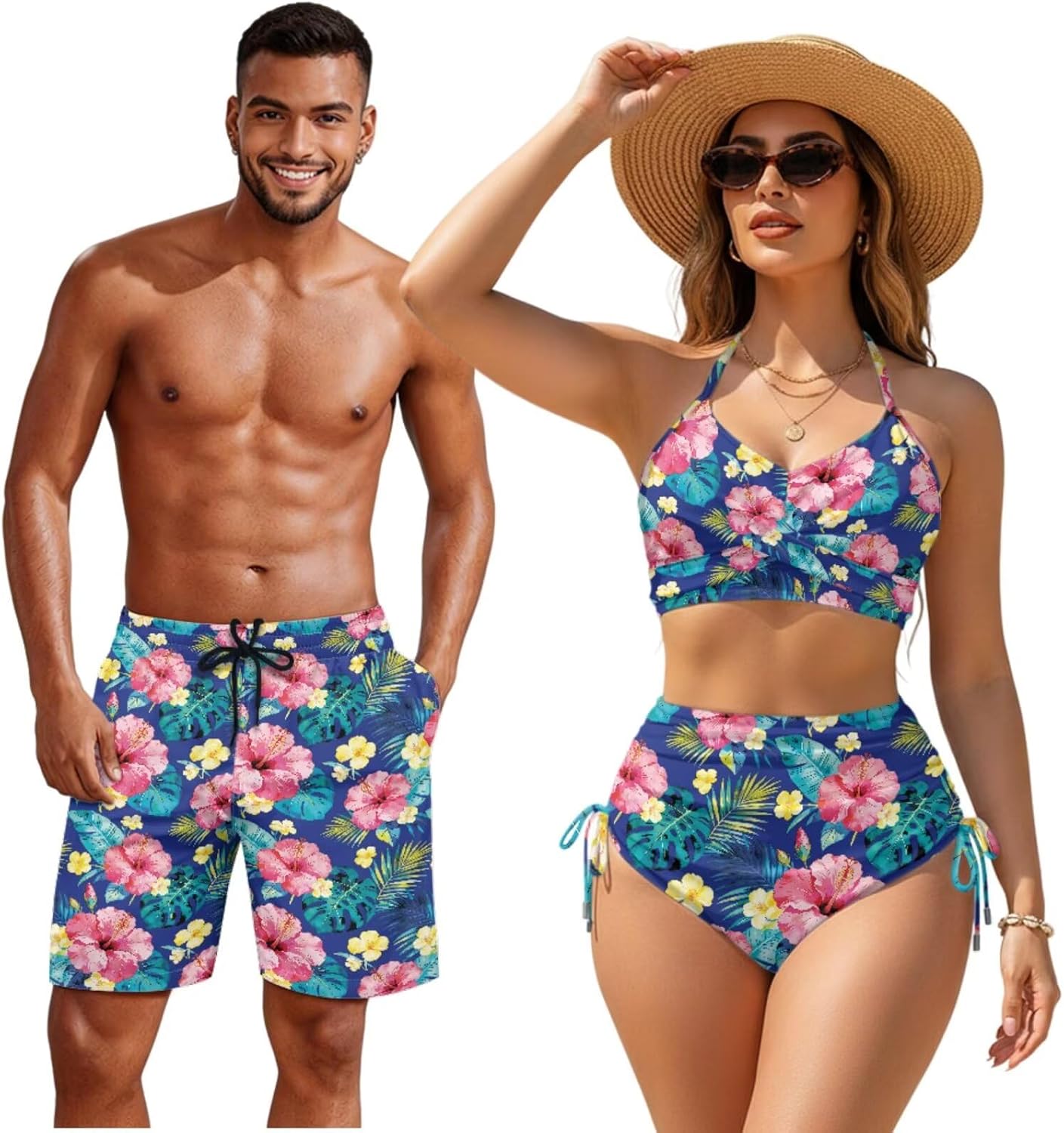 Matching Swimsuit for Couples, Men Summer Beach Short Tummy Control Swimsuit for Women Matching Couple Swimwear
