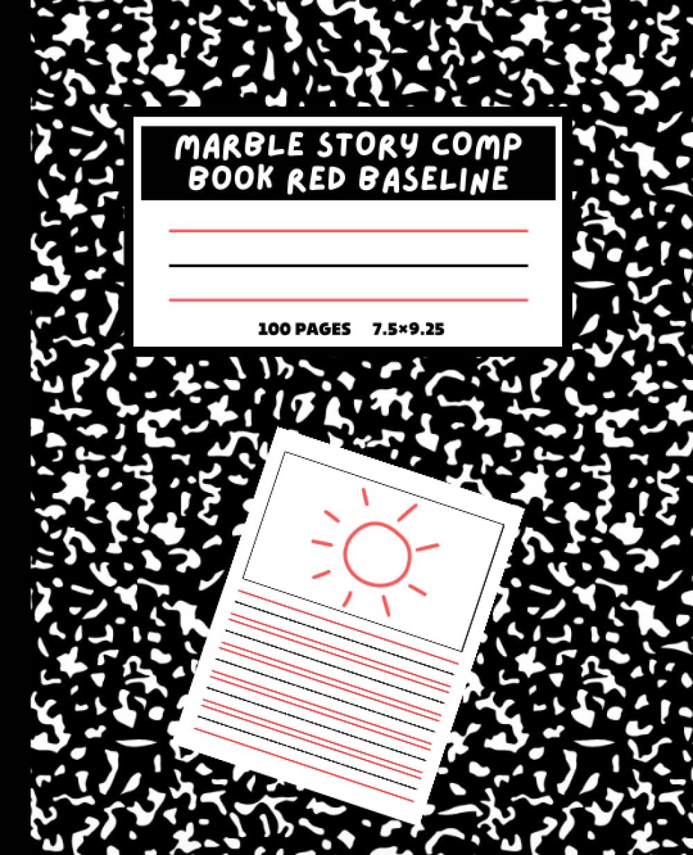 Black Marble Story Comp Book Red Baseline 100ct Half Page