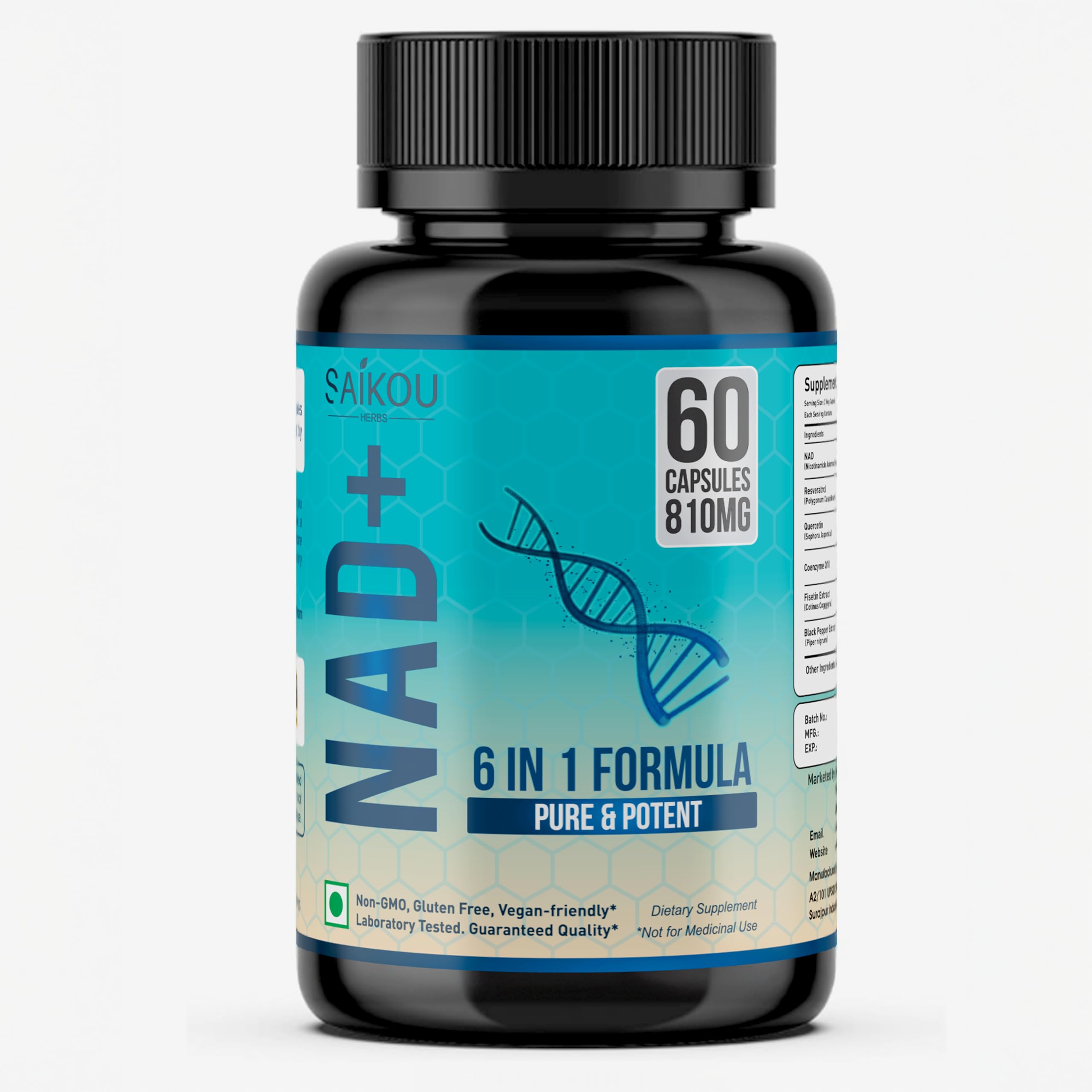 NAD+ Supplement 810mg | 6-in-1 Formula with Resveratrol, Quercetin, CoQ10, Fisetin & Black Pepper | Cellular Energy, Healthy Aging & Mental Clarity | High Absorption | 60 Capsules