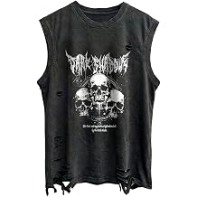 RoseSeek Mens Goth Skull Ripped Washed Tank Tops Crew Neck Sleeveless Tank Shirt Summer Tops Streetwear