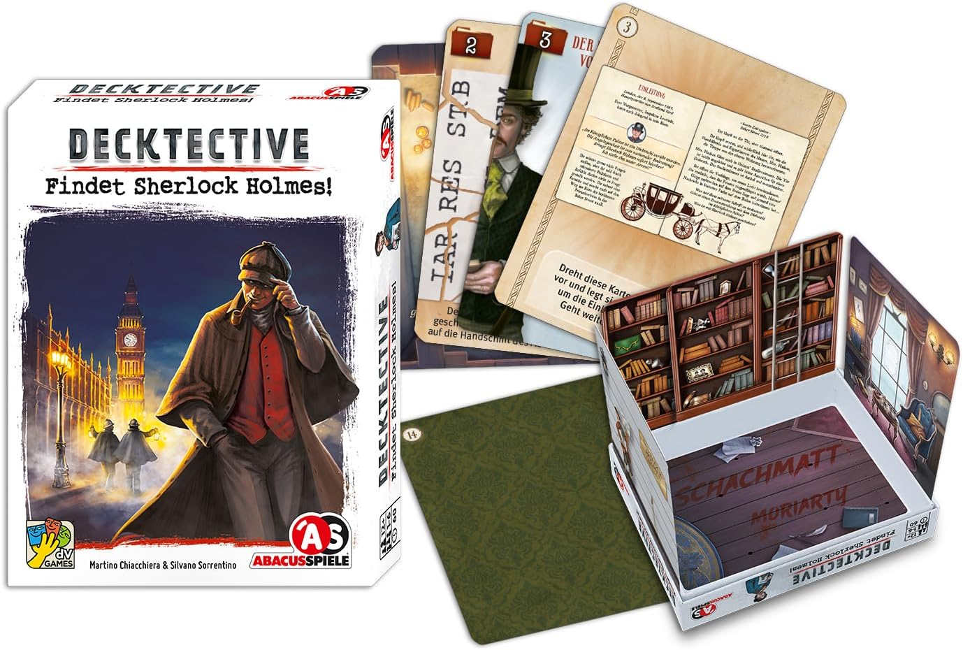ABACUSSPIELE 38242 Decktective Finding Sherlock Holmes! Cooperative Crime Game Card Game Brown with White and Red