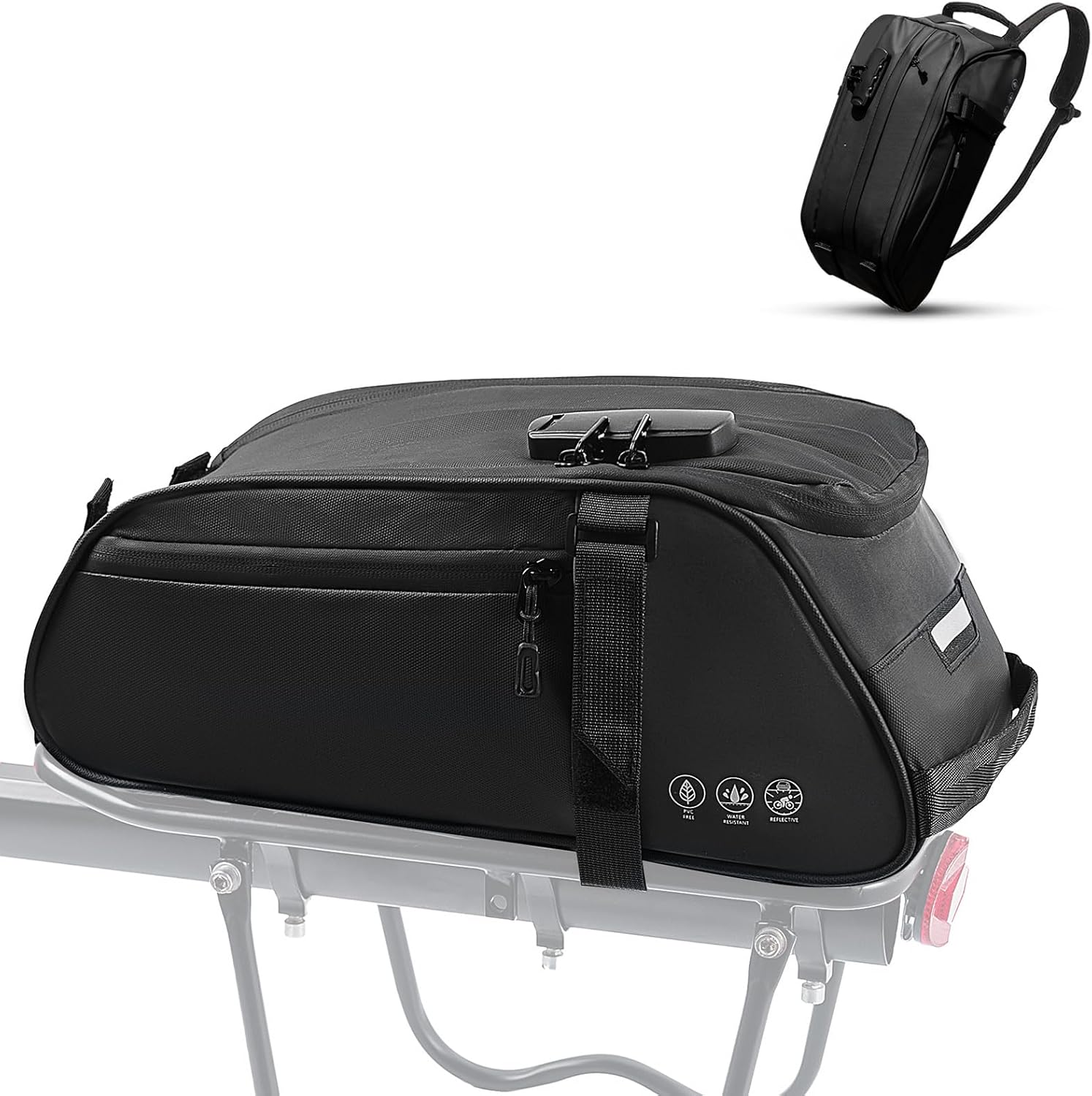 Bike Rack Bag, Reflective Waterproof Bike Bags for Bicycles Rear Rack, 8L Bike Trunk Bag with Multi-Pocket, Bike Backpack with Shoulder Strap for Outdoor Cycling, Commuting