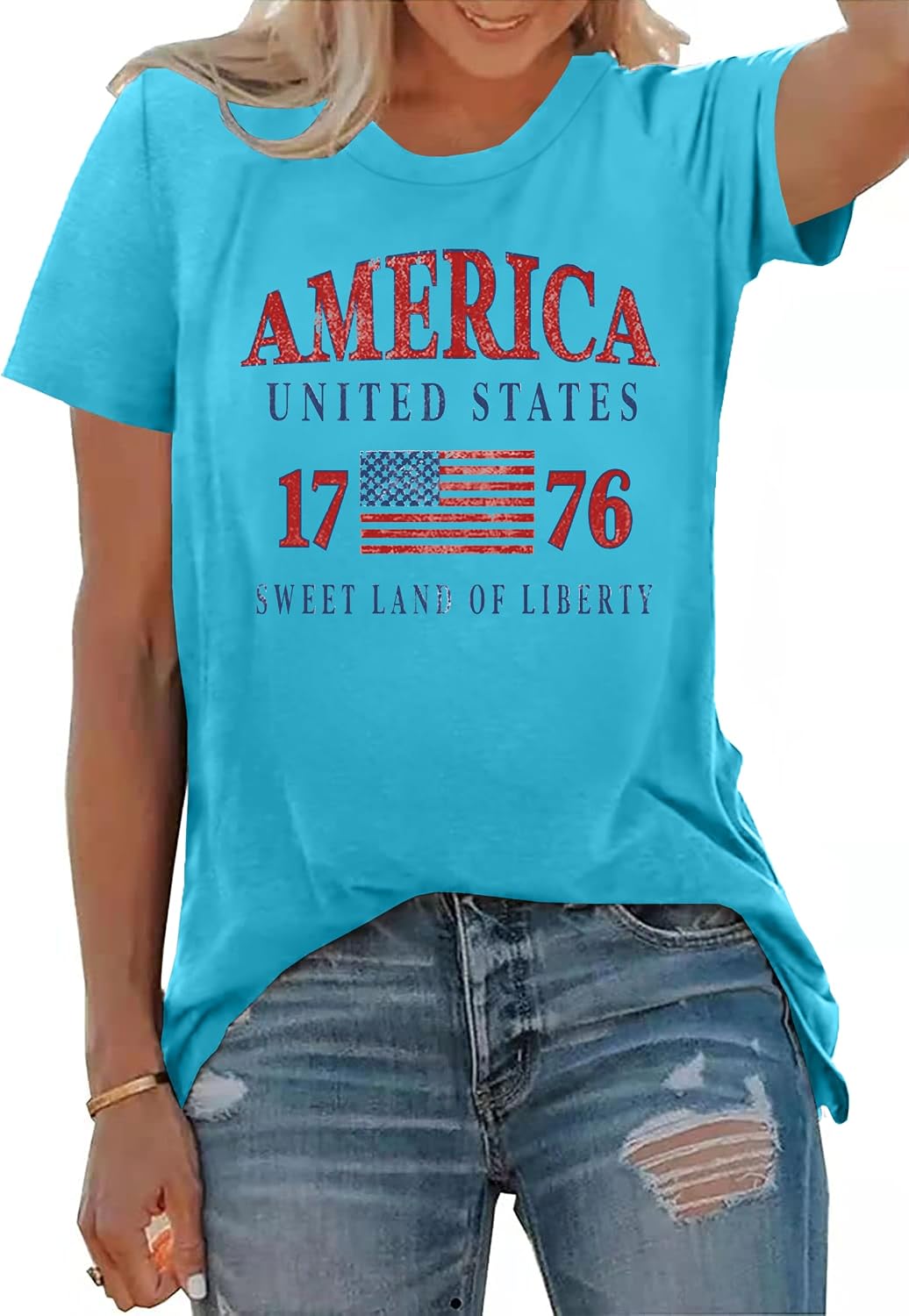 4th of July Shirts for Women America Printed Tshirt...