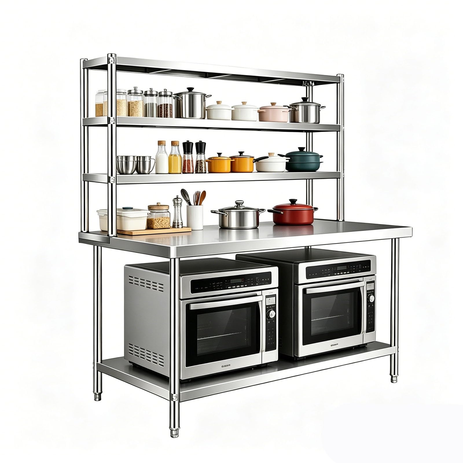 Tavolo da lavoro in acciaio inossidabile regolabile in altezza con ripiano superiore a 2 o 3 livelli – Scaffalatura robusta per ristoranti, officine e uso domestico(Three storeys,150x60x80cm)