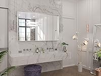 Vista 8 de TETOTE - Espejo rectangular para pared de baño de 48x30 pulgadas con marco de níquel cepillado plateado, espejo moderno de tocador y entrada