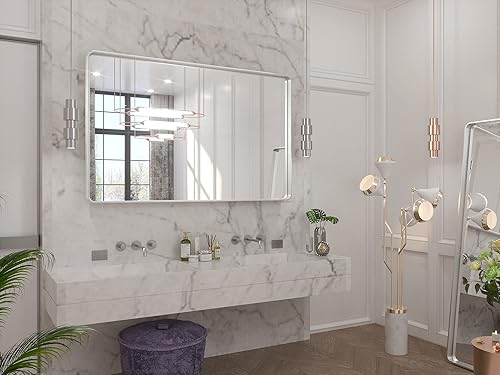 Miniatura 8 de TETOTE - Espejo rectangular para pared de baño de 48x30 pulgadas con marco de níquel cepillado plateado, espejo moderno de tocador y entrada de