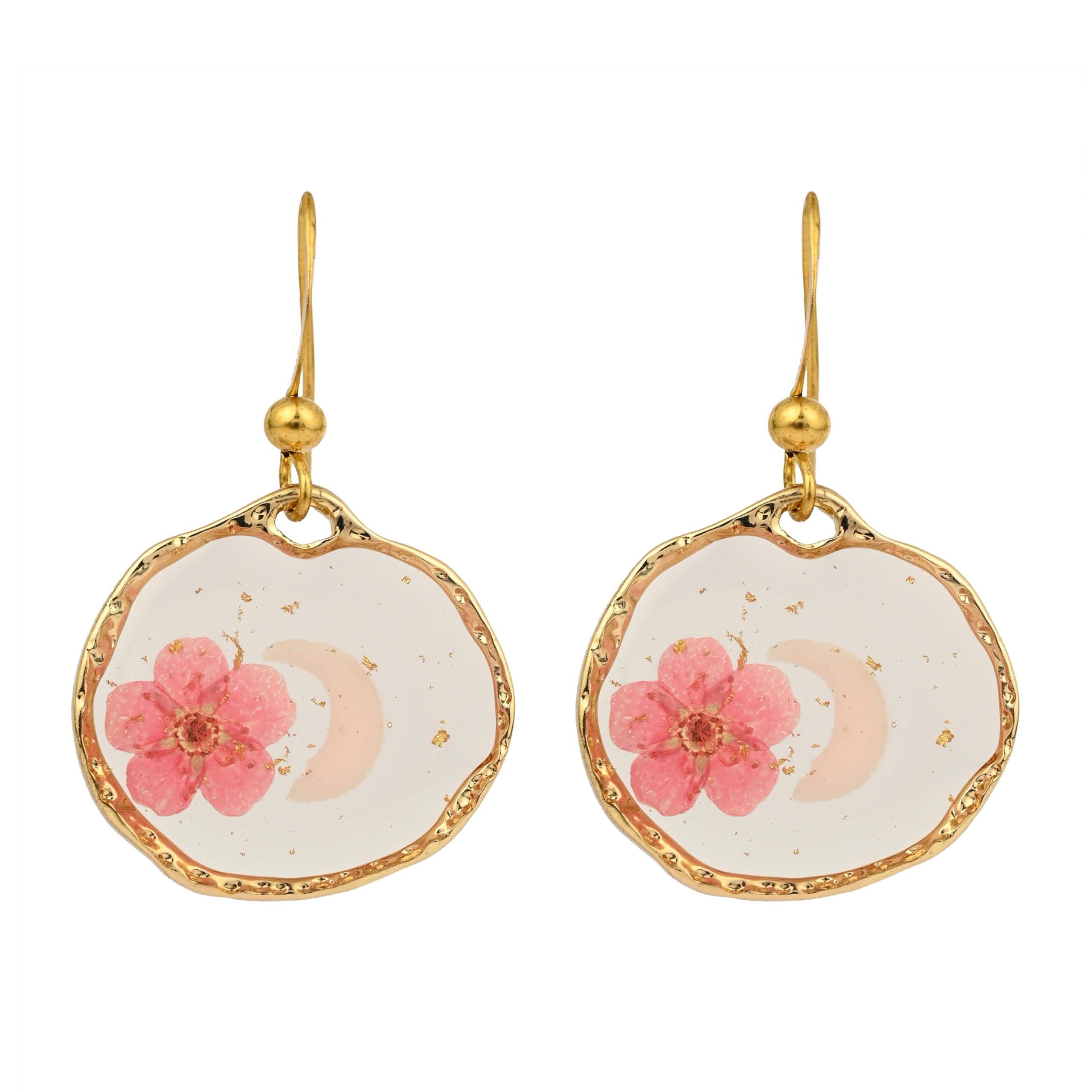 Moonlit Bloom Earrings | Preserved Real Pink Flower Tiny Moon Earrings for Women | Premium Floral Resin Statement Jewelry | Made of Real Flowers | Elegant Gift for Her-image-28