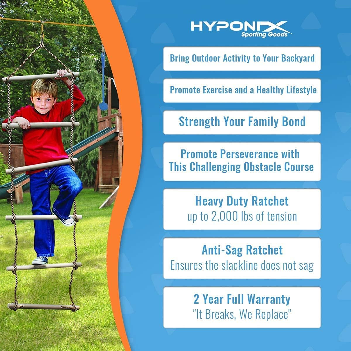 Hyponix 50' Ninja Warrior Obstacle Course for Kids - Weatherproof - Ninja Slackline - Kids Obstacle Course - Ninja Course for Kids Outside - Kids Ninja Warrior Obstacle Course - Ninja Slack Line : Toys & Games