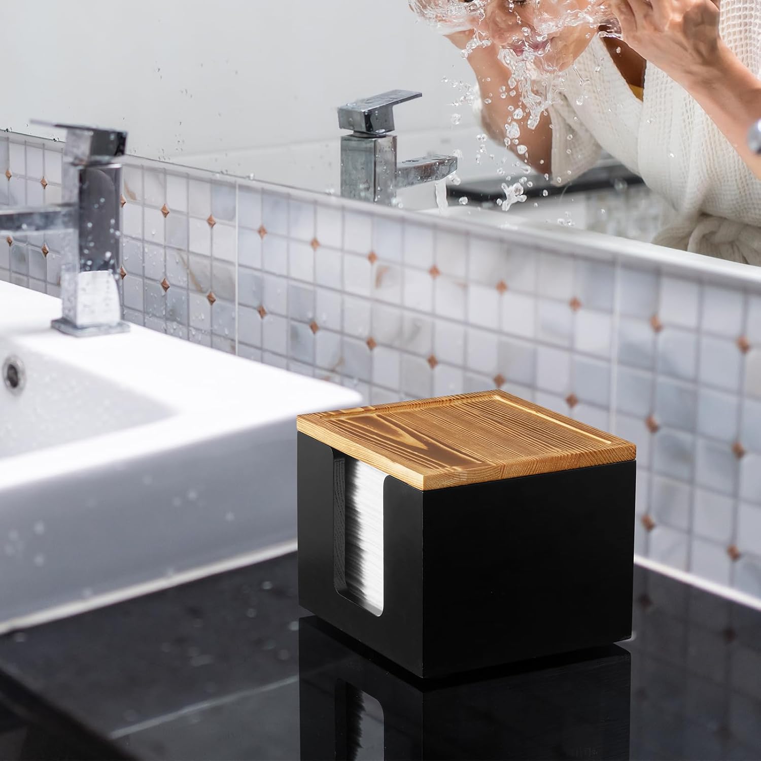 Disposable Face Towel Holder Box - Wood Facial Container Compatible with Clean XL - Towel Storage Makeup Organizer for Vanity, Bathroom Organization (Excluding Facial Towels)