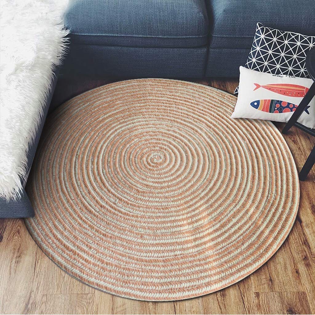 Ronde Tapis Salon Tapis De Sol en Coton Multicolore Tressé Rond 100% De Matériau Recyclé Multicolore (Couleur : Beige, Taille : Diameter 80cm)