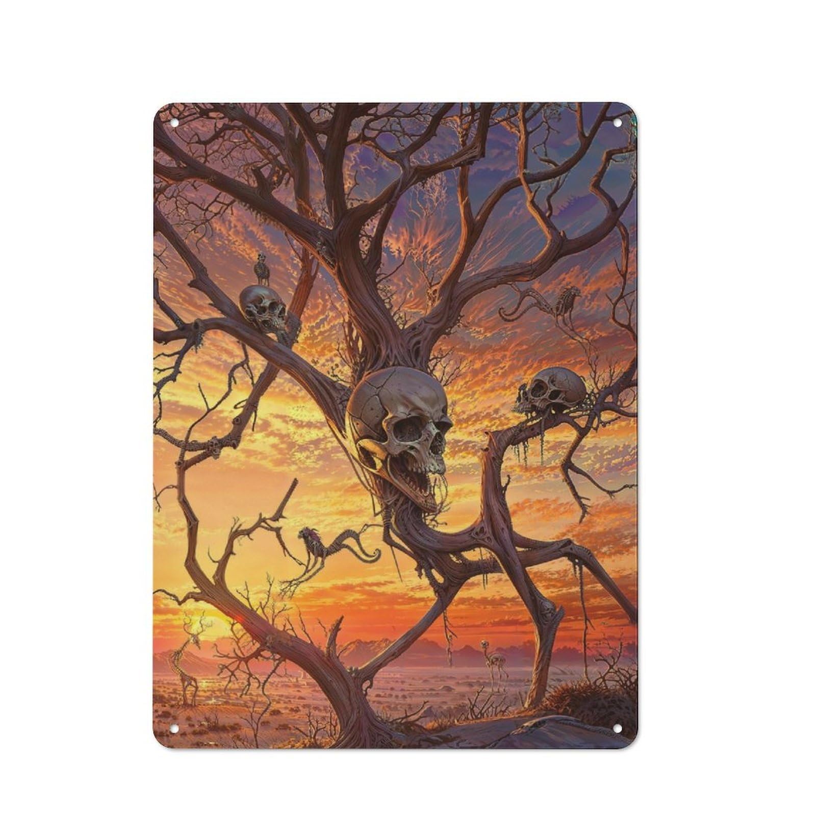 Junmoney Tree Branch Skull Animals Clean Industrial Metal Wall Decor 40X30cm, Industrial Metal Sign For Workspace, Cafe, Hallway Or Garage
