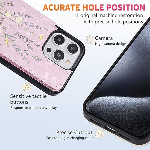 Miniatura 114 de UEEBAI Funda tipo cartera para iPhone 15 Pro Max con tarjetero, cubierta de cuero PU con soporte, bloqueo RFID, doble cierre magnético, relieve de