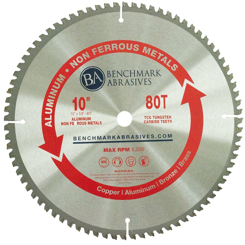 Benchmark Abrasives 10” TCT Saw Blade Tungsten Carbide Tipped Circular Saw Blade with 5/8" Arbor for Cutting Aluminum, Non Ferrous Metals, 10 Inch