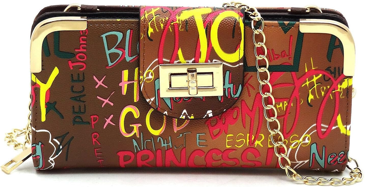 Multicolor Graffiti Printed Cell Phone Purse Wallet Smartphone Crossbody Wallet Travel Multifunction Phone Case Wristlet