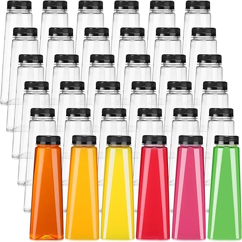 36 botellas de plástico para jugos a granel con tapas, a prueba de fugas, botellas de agua transparentes vacías, recipientes de bebidas, mini