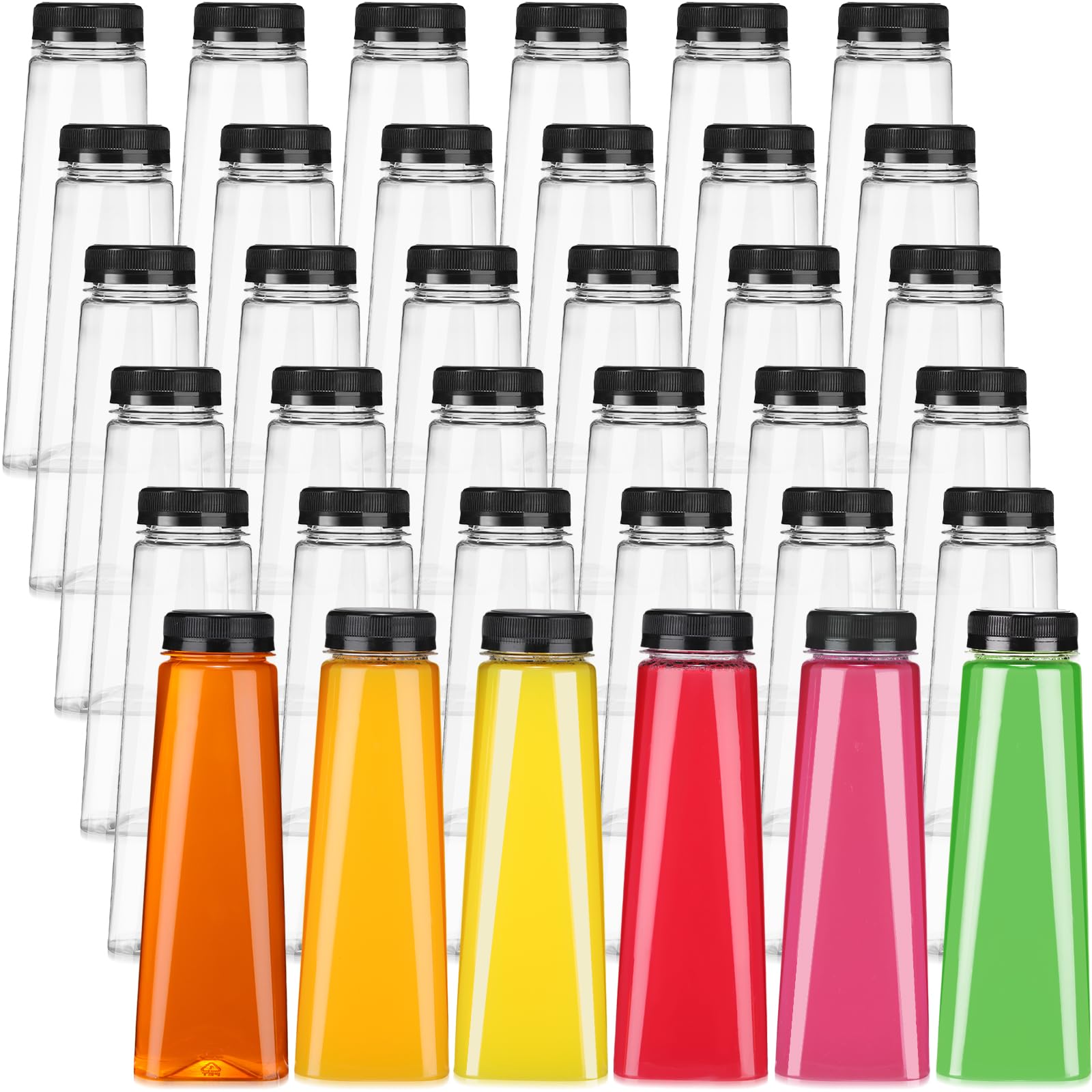Lallisa 36 Pcs Plastic Juice Bottles Bulk with Caps Leakproof Reusable Juice Bottles Empty Clear Water Bottles Beverages Drink Containers Mini Fridge Bottles for Juicing Smoothies Milk (Black,10 oz)