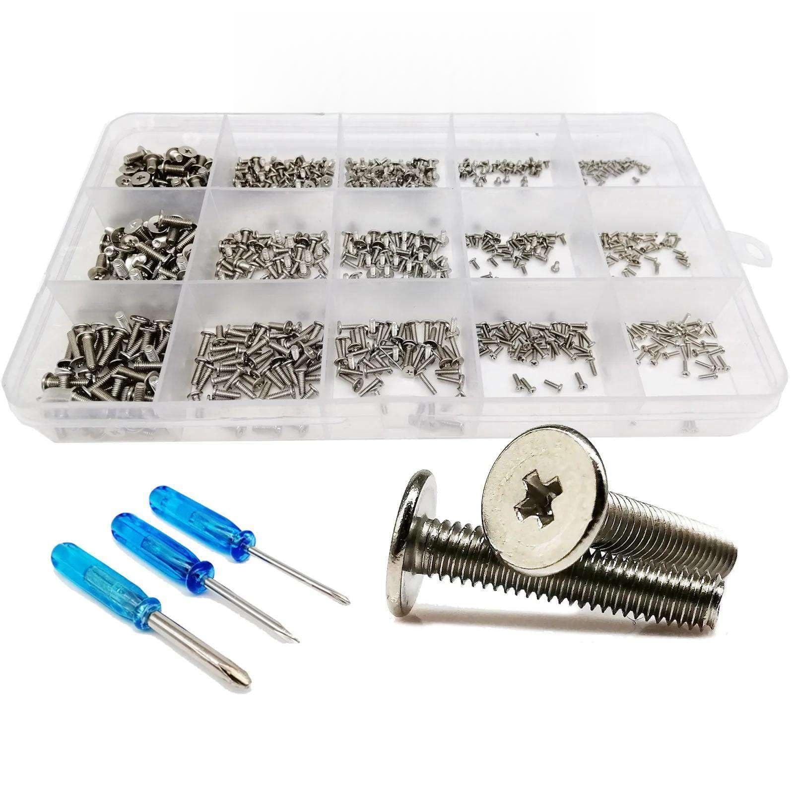 500/750pcs M1.2 M1.4 M1.6 M2 M3 Mini Micro Phillips Oblea Fina Juego de Pernos de Tornillo de Cabeza Plana Juego de Surtido