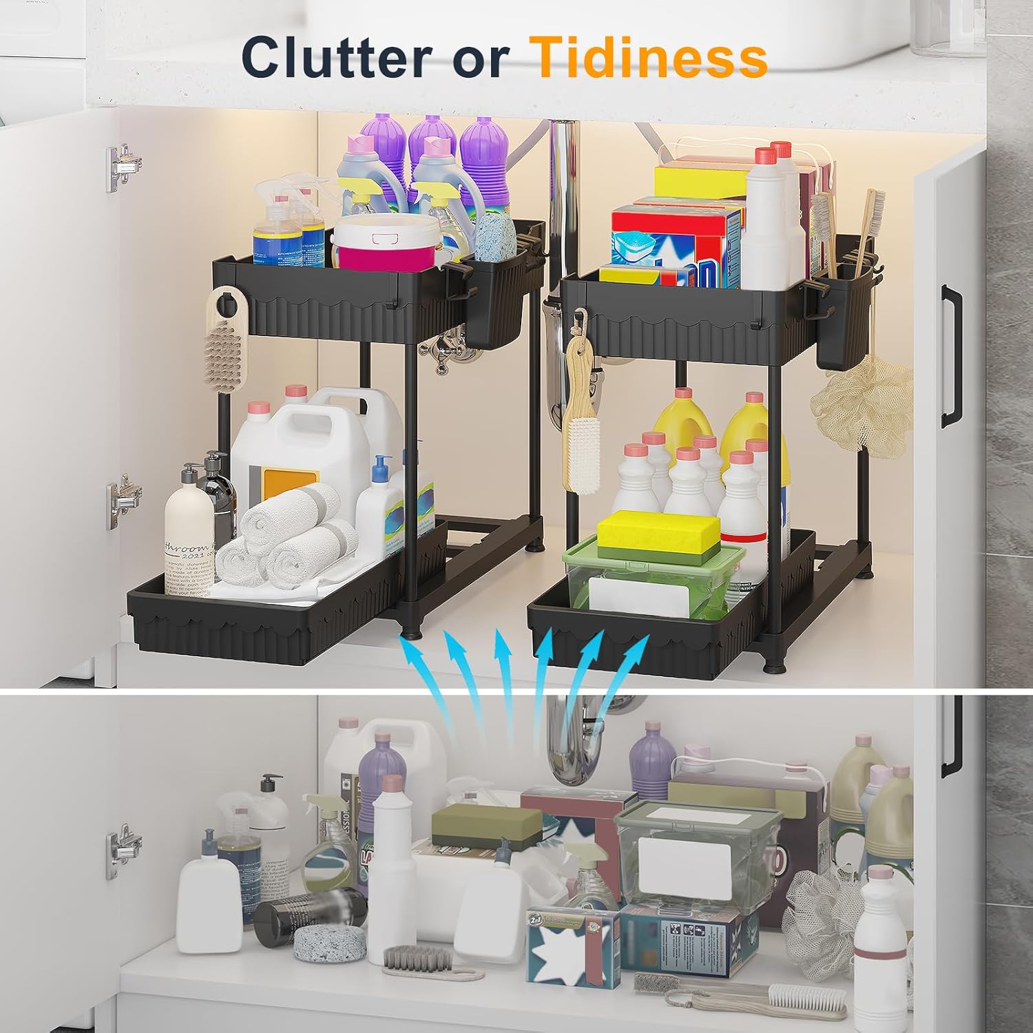 Bathroom Organizers and Storage, Under Sink Organizers and Storage Black, 3 Pack Bathroom Cabinet Organizer Black