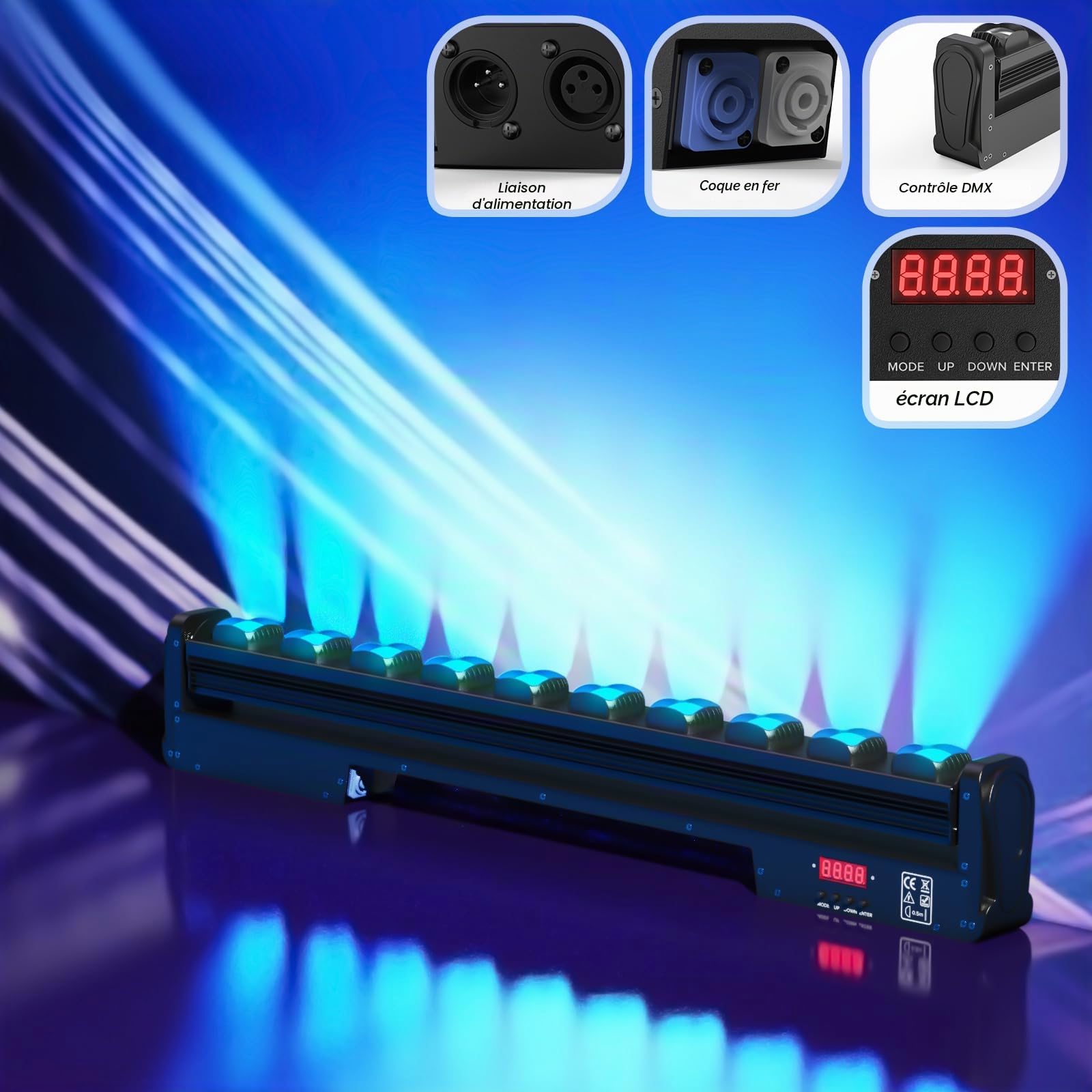 250W LED Wallwasher Lyre Beam Barre RGBW Lumières de Scène,4 en1 Wall Washer Stroboscope Effet DMX512 Projecteur pour DJ Bar Soiree Fête Disco Éclairage Mariage Halloween Noël,2 Pièce
