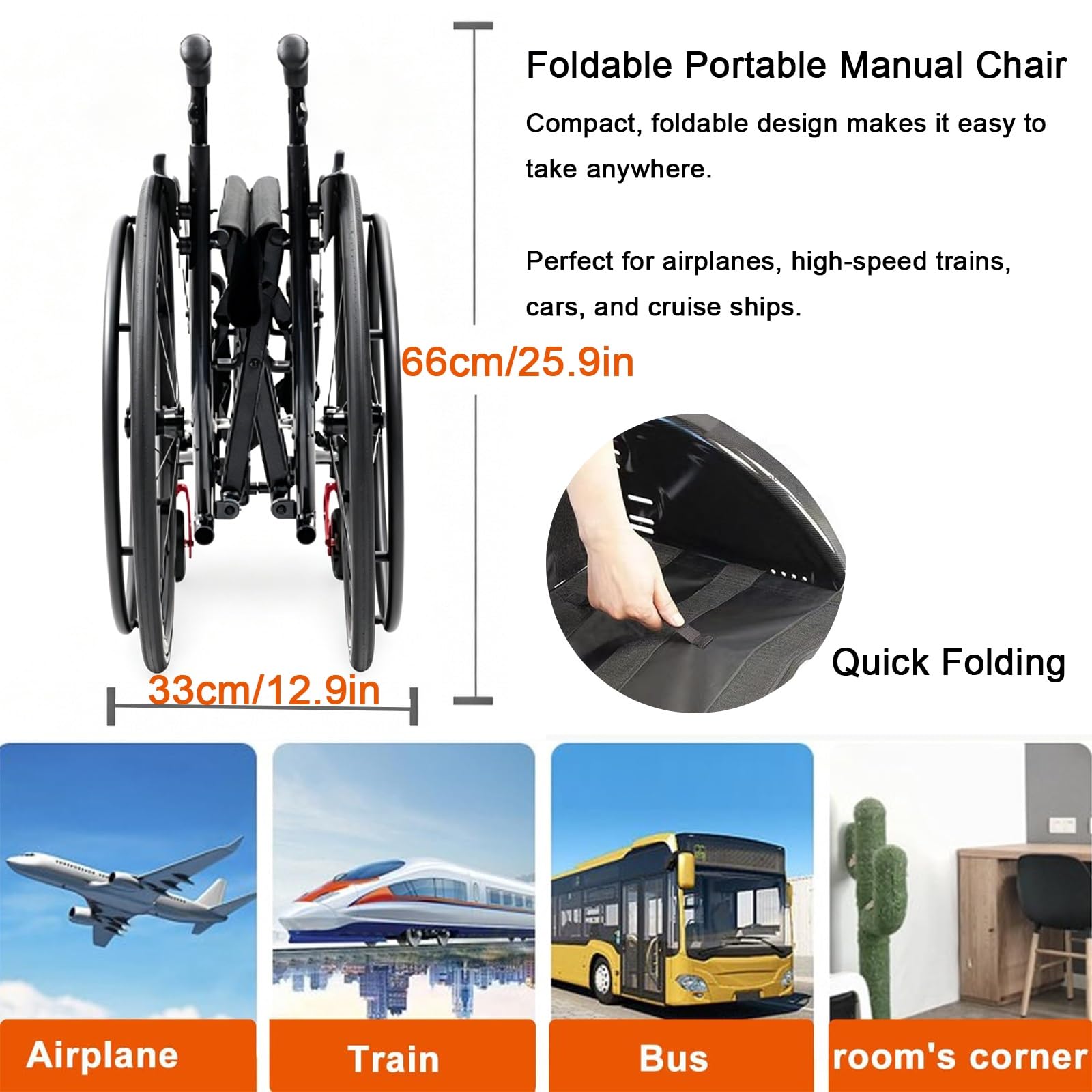 Silla de ruedas deportiva, manual, Plegable, ultraligera,Transporte,Aluminio,Reposapiés abatibles,Frenos de mano(Daily,43cm/16.9in Seat)