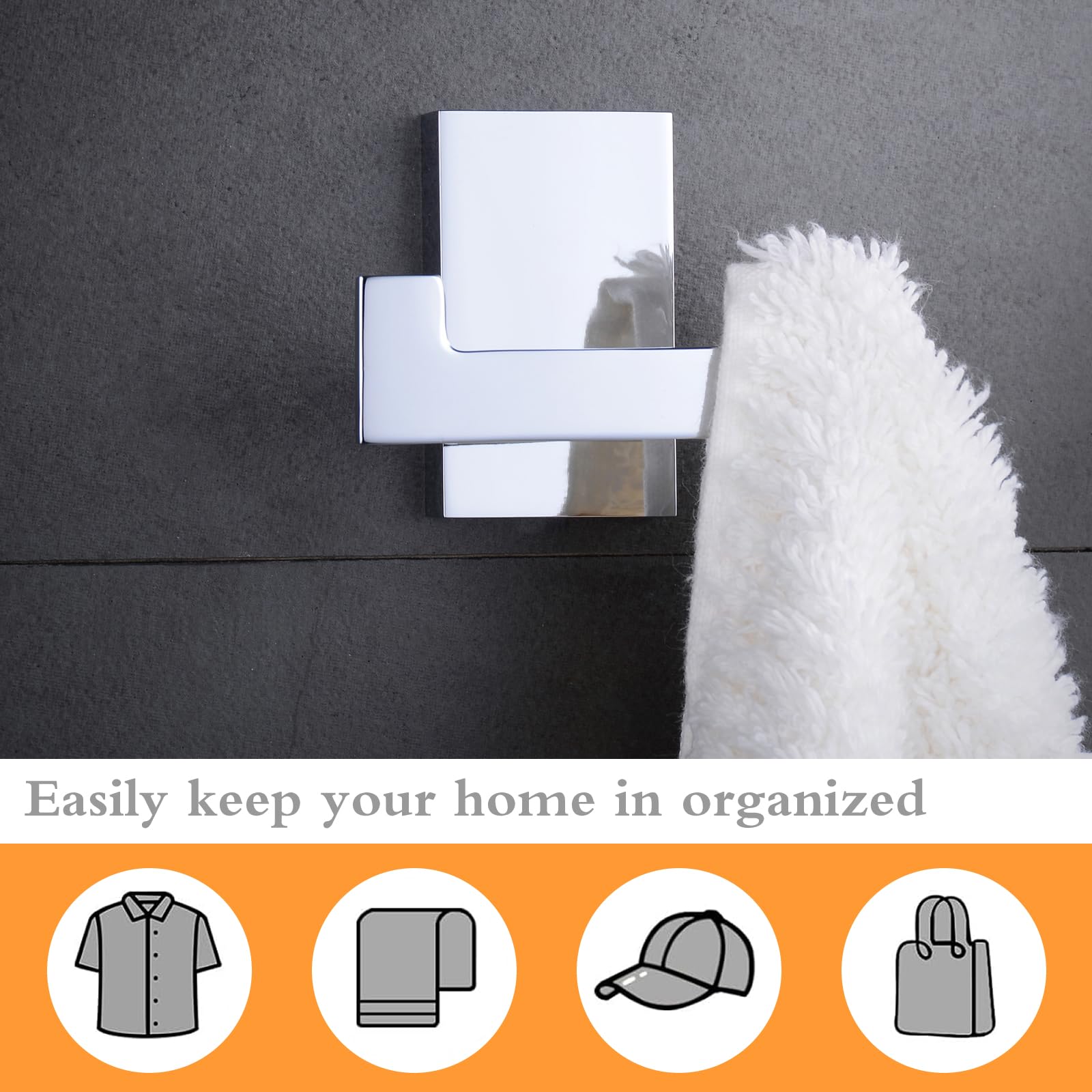 Beelee Moderno gancho cromado doble resistente para abrigo/toalla montado en la pared, latón, accesorios de baño BA9203