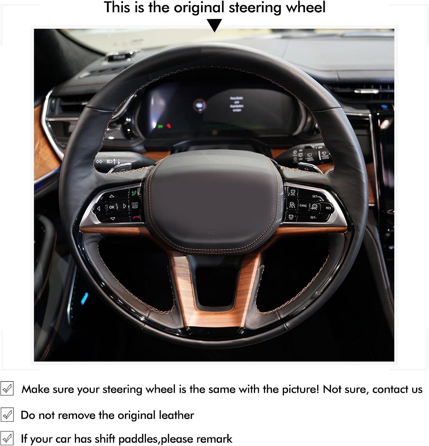 MEWANT DIY Stitching Steering Wheel Cover Wrap for Jeep Grand Cherokee V(WL) 2022-2024/Grand Cherokee L 2021-2024 Steering Wheel Accessories for Jeep
