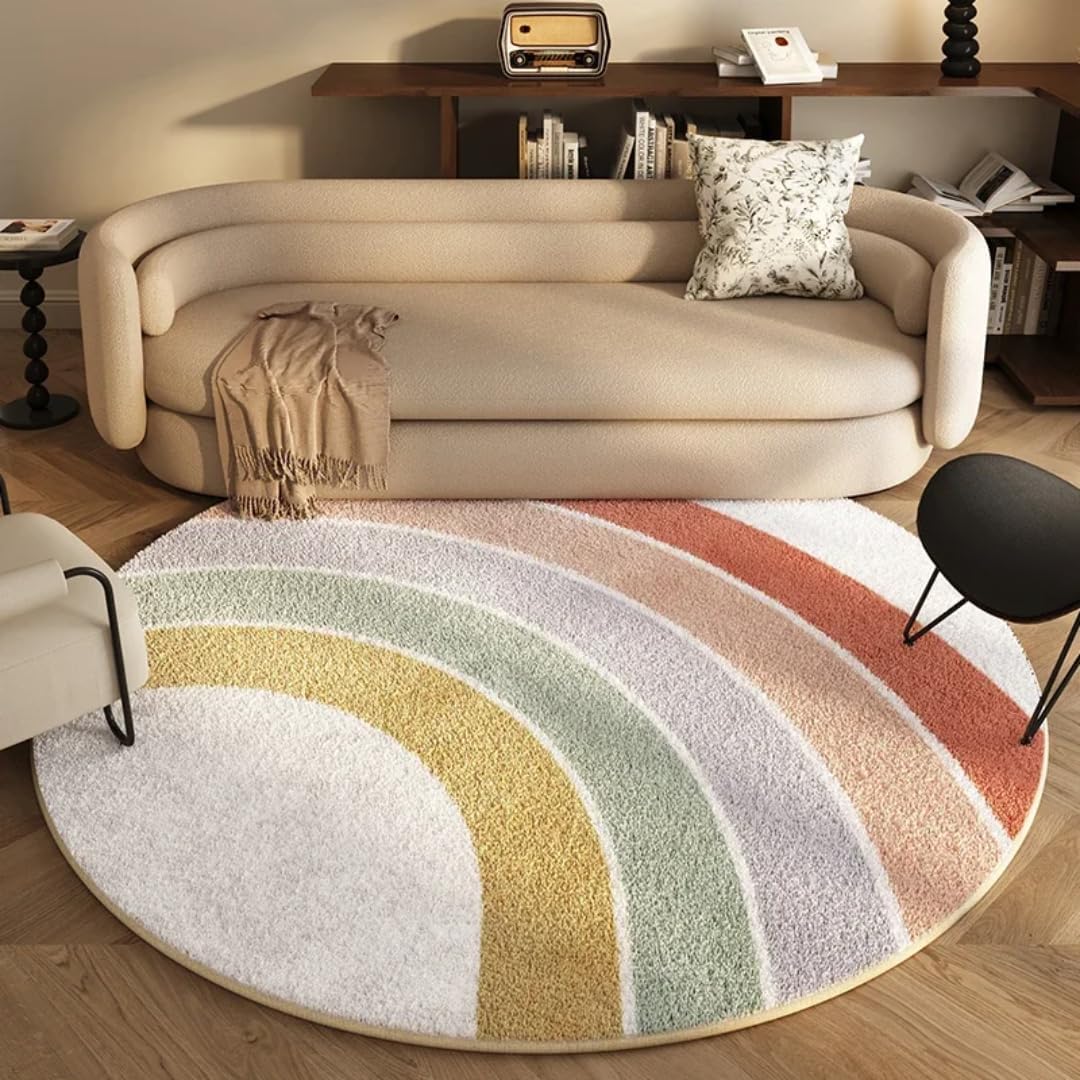 Bedroom Decor Round Fluffy Soft Lounge Rug Modern Simple Carpets for Living Room Washable Plush Cloakroom Mat(80x80CM/F)