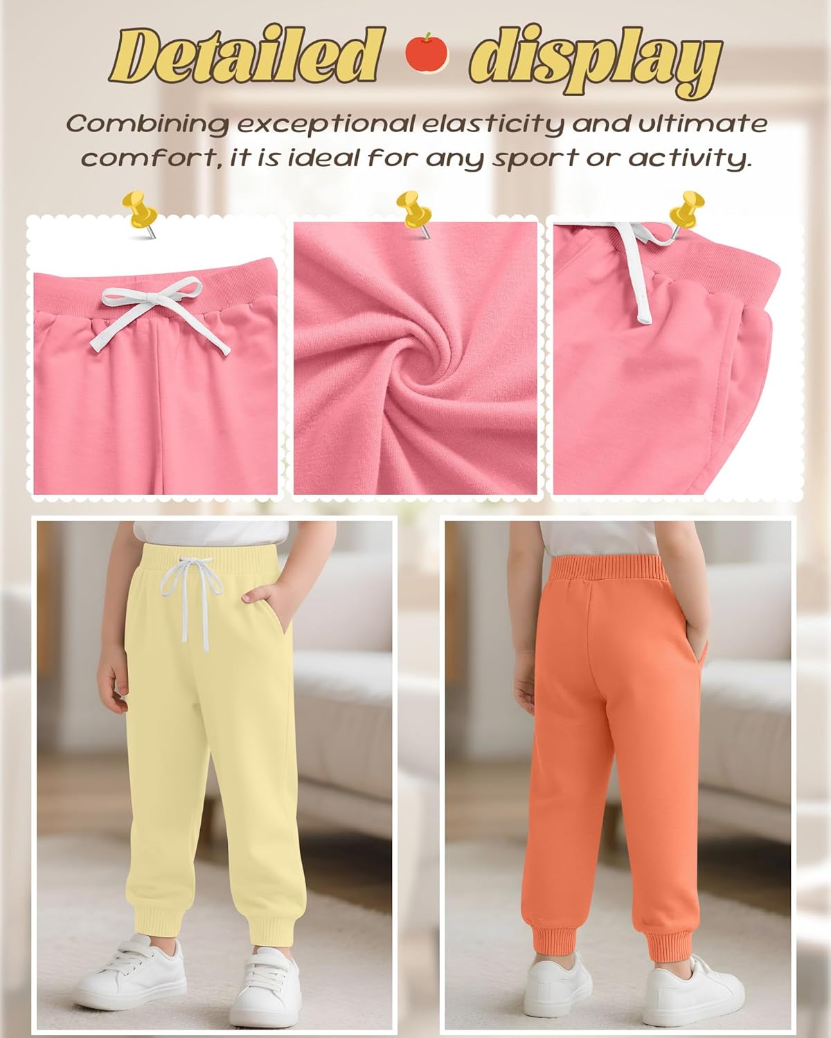 4 Pack Girls and Toddler Sweatpants Kids Athletic Spring Joggers Girls Summer Pull on Pants with Drawstring Pockets