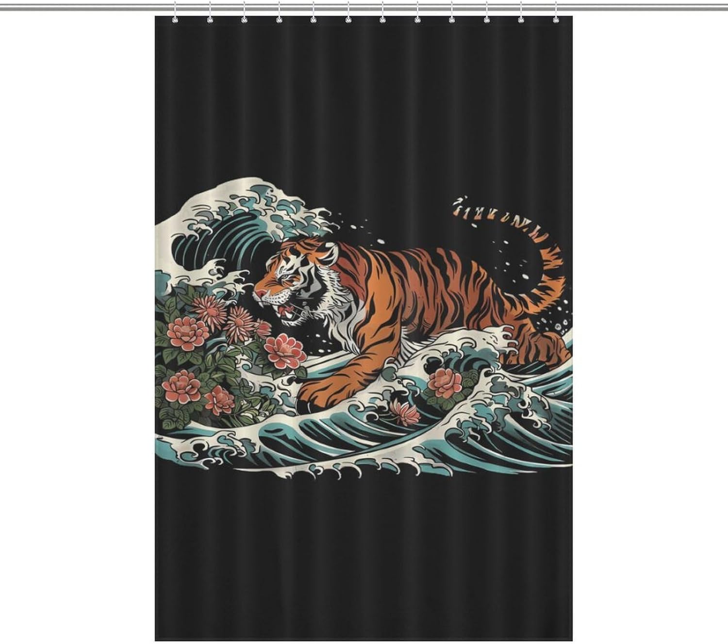 Tiger Waves Flowers Funny Shower Curtains Washable Bath Curtain Liner with Hooks for Bathroom Bath Tubs
