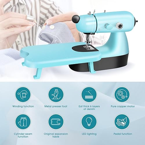 Miniatura 5 de Mini máquina de coser, máquina de coser eléctrica mejorada con bolsa de coser, tabla de expansión, luz LED, puntada rápida adecuada para ropa,