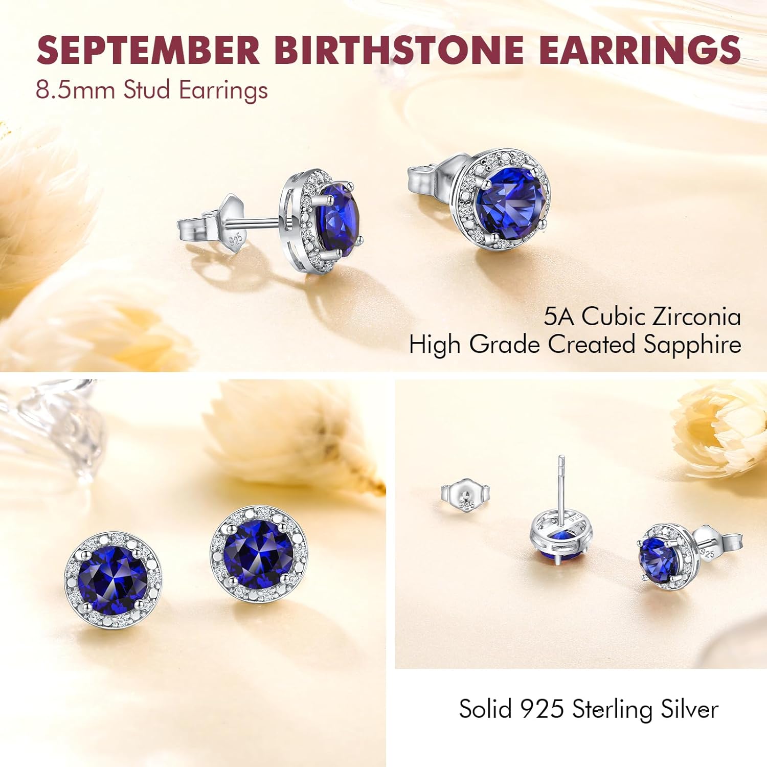 DAYBYDAY Birthstone Earrings for Women 925 Sterling Silver Halo Stud Earrings, Small Round/Cushion/Heart Gemstone Earrings Birthstone Jewelry - Image 4