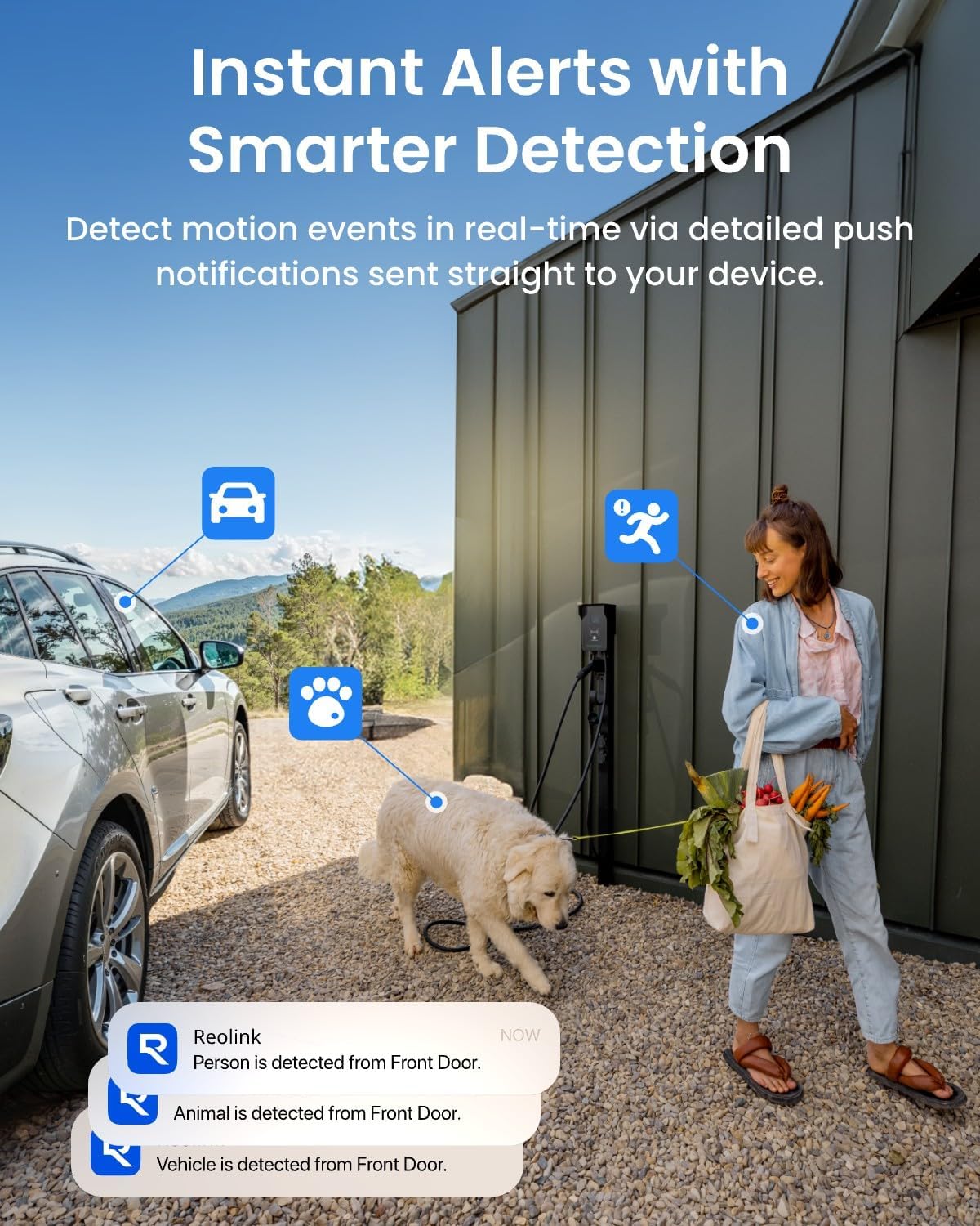 Instant alerts for human, vehicle, and animal detection