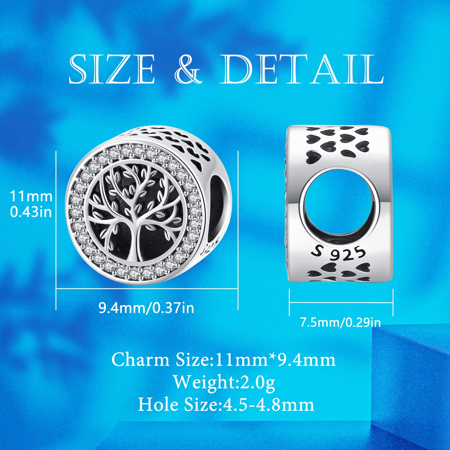 Charm Ciondoli per Bracciali in Argento Sterling 925 Albero della Vita Bead Charm Compatibili con Pandora e Bracciale Europeo, Gioielli Regalo per Donne Ragazza Mamma